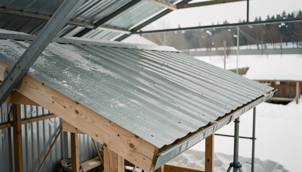 Detailed editorial view of metal roof