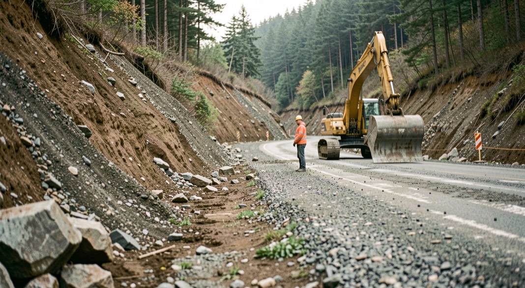 Detailed editorial view of slope stability