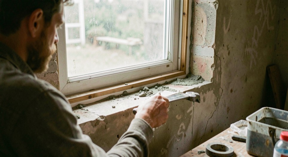 Detailed editorial view of south glazing